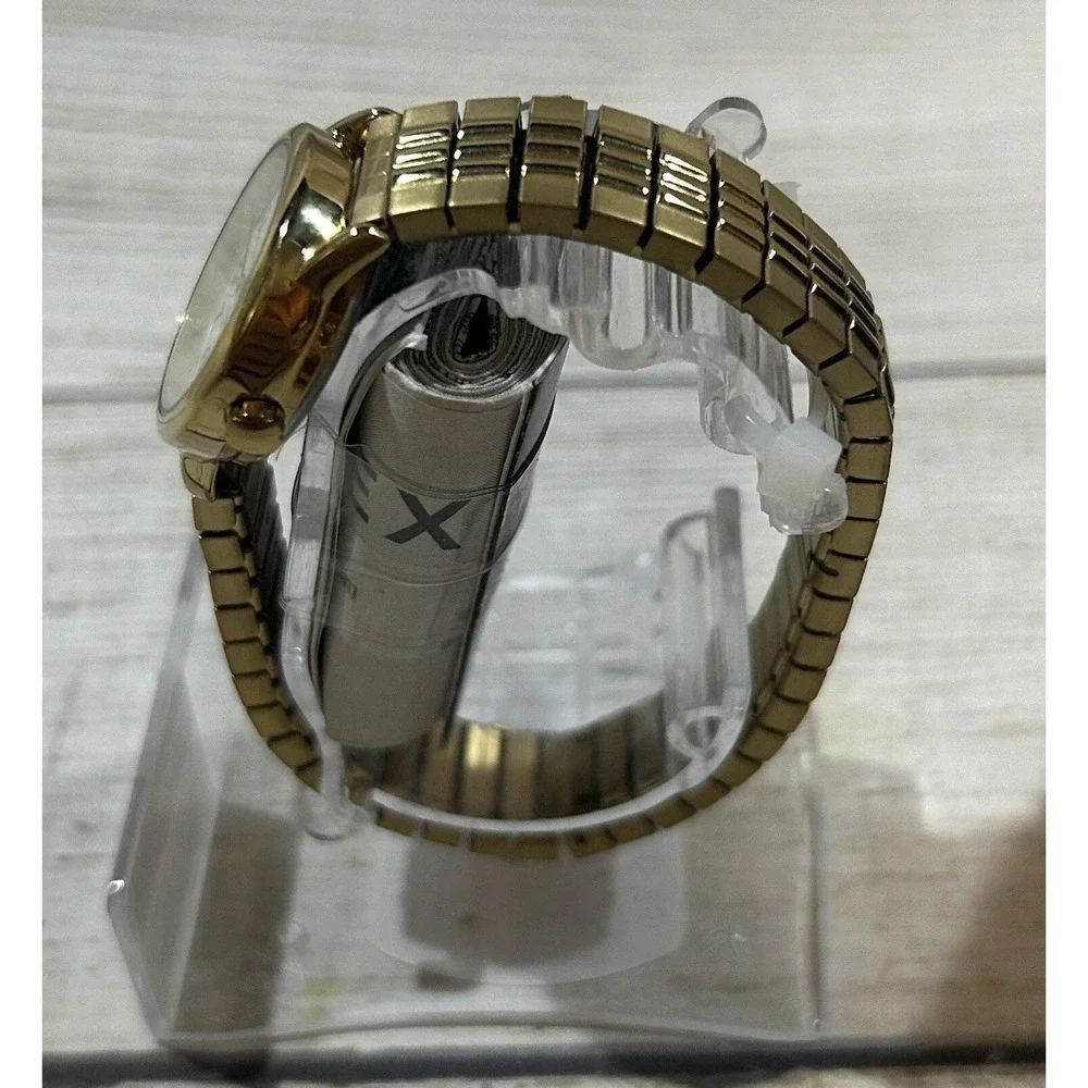 Timex TW2v06000 Classic Easy Read Indiglo Watch Stretch Gold Band EXCELLENT TubJ